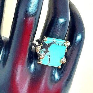 Handmade Natural Stabilized Turquoise 925 Sterling Silver Ring Sz‎ 8.25